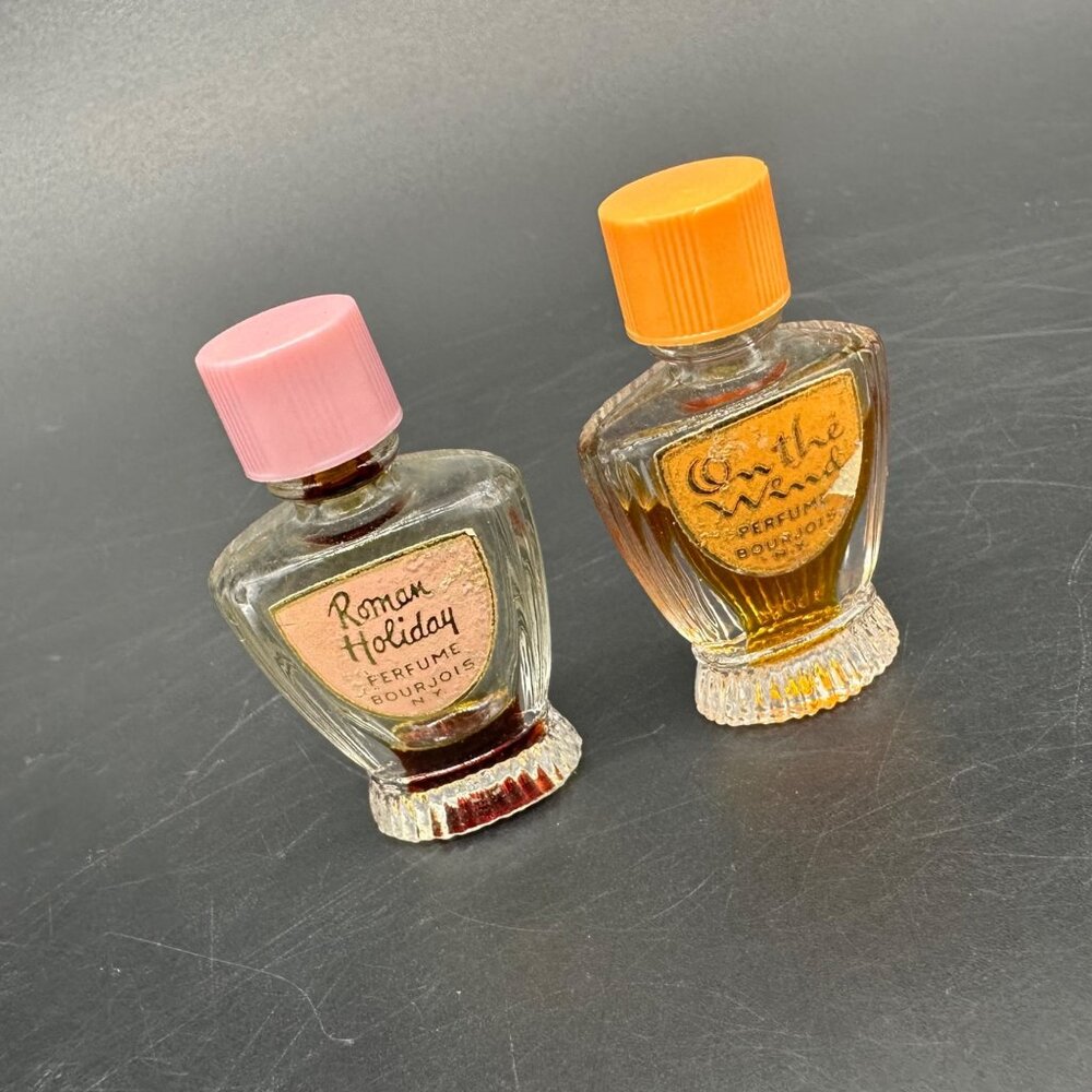 Vintage Bourjois Perfume Bottles Roman Holiday On The Wind Miniatures Glass 30s